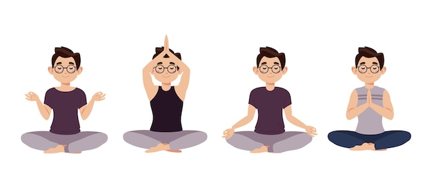 Flat people meditating illustration yoga