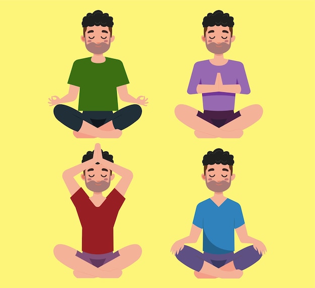 Flat people meditating illustration yoga