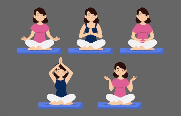 Flat people meditating illustration yoga