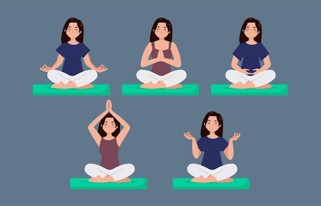 Flat people meditating illustration yoga