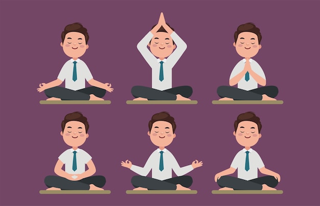 Flat people meditating illustration yoga