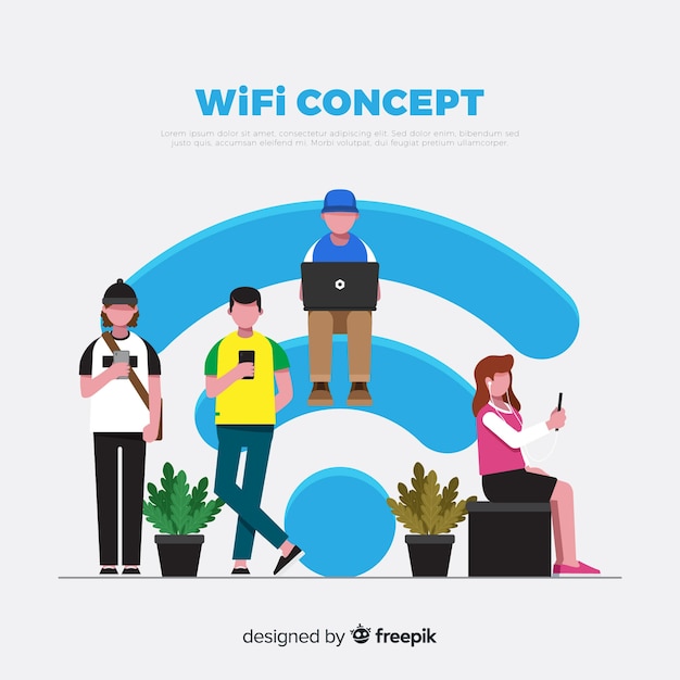 Flat people with wifi sign background