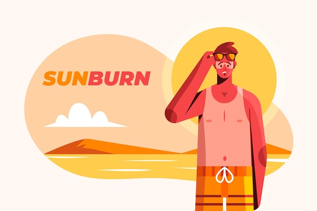 Flat person with a sunburn at the beach