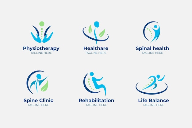 Flat physiotherapy logo collection