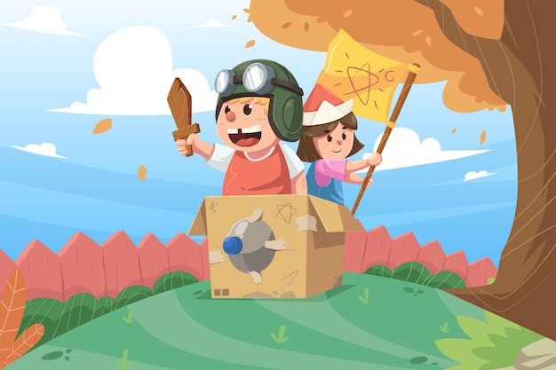 Flat Playing Children Illustration