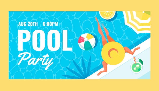 Flat pool party horizontal banner template