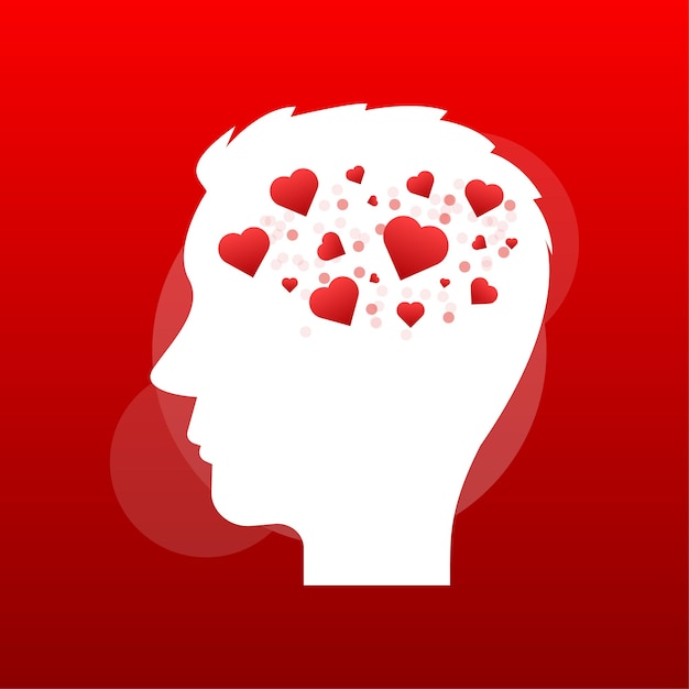 Flat portrait of love head Hearts in head Women health