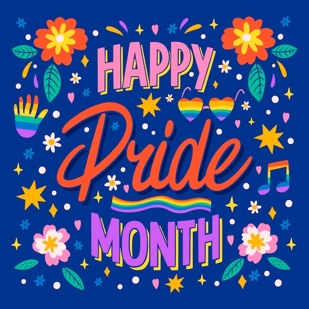 Flat pride month celebration lettering