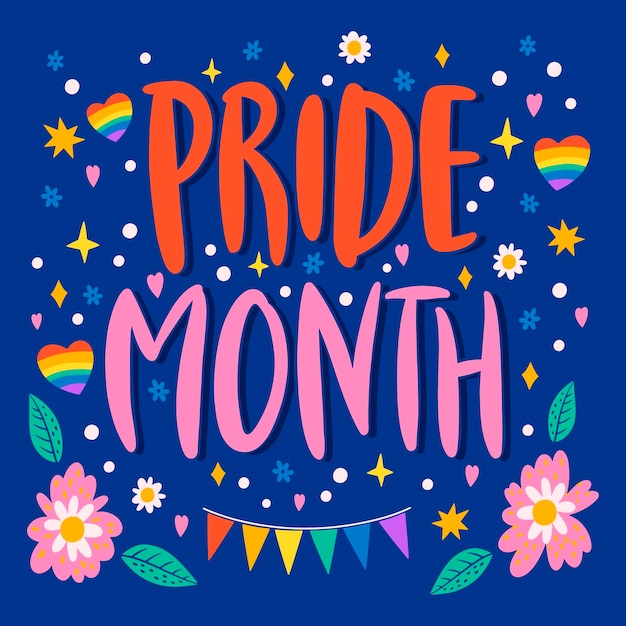 Flat pride month celebration lettering