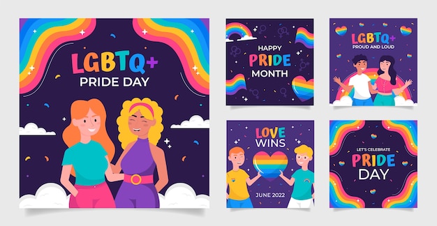 Flat pride month instagram posts collection