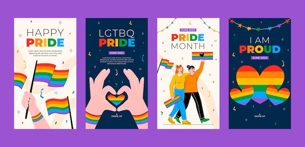 Flat pride month instagram stories collection