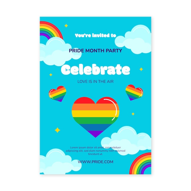 Flat pride month vertical poster template with rainbow