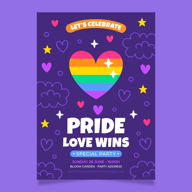 Flat pride month vertical poster template