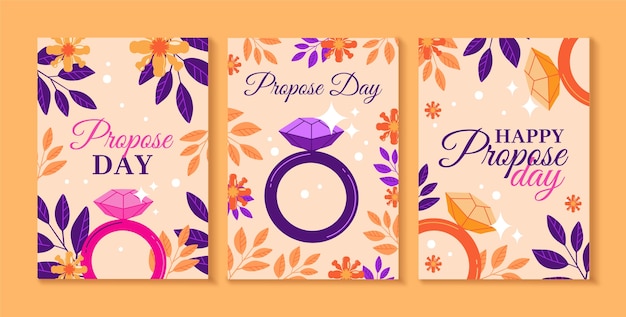 Flat propose day greeting cards collection