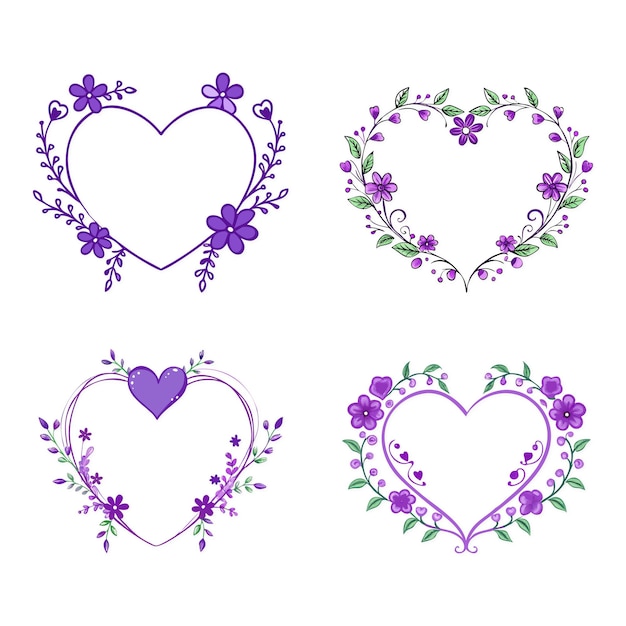 Vector flat purple heart frame collection vector design