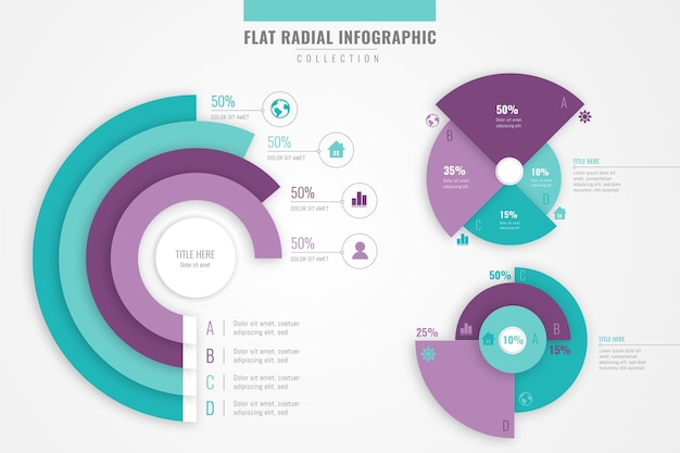 Flat radial infographic collection