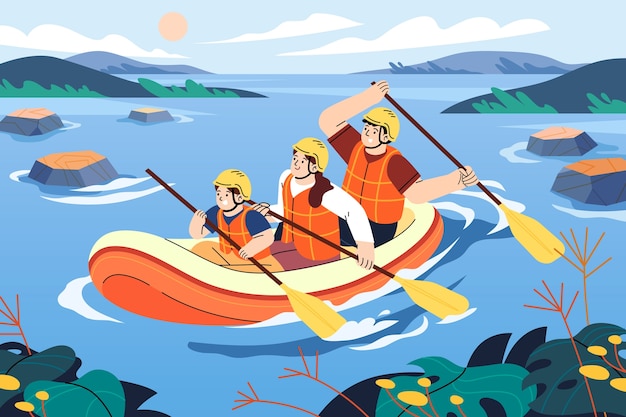 Vector flat rafting illustration