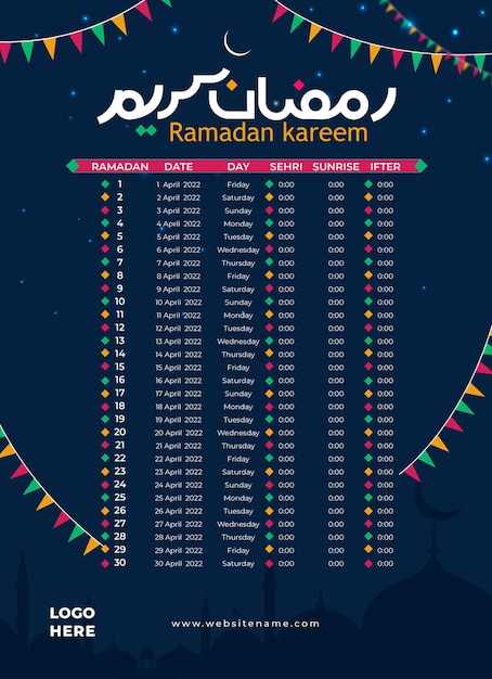 Flat Ramadan Calendar Template