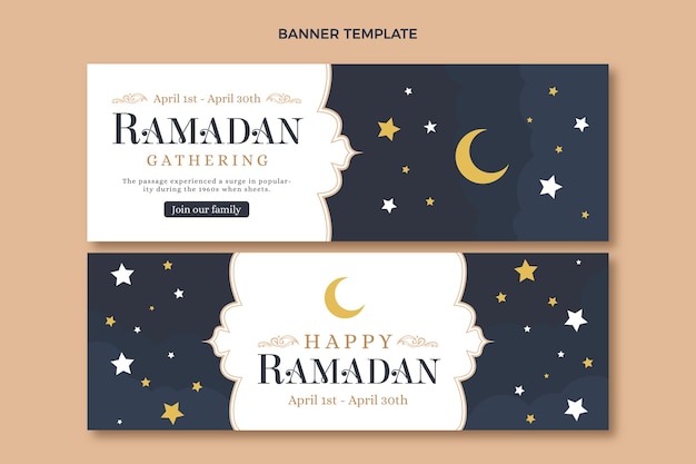 Flat ramadan horizontal banners set