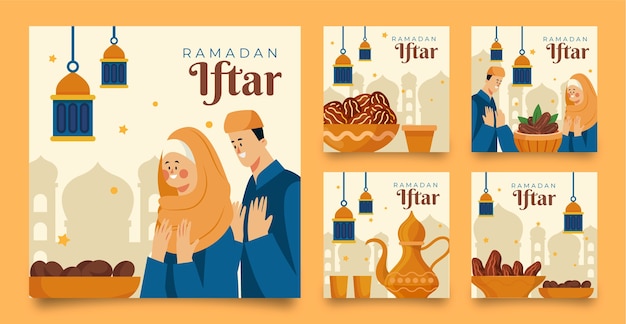 Flat ramadan instagram posts collection