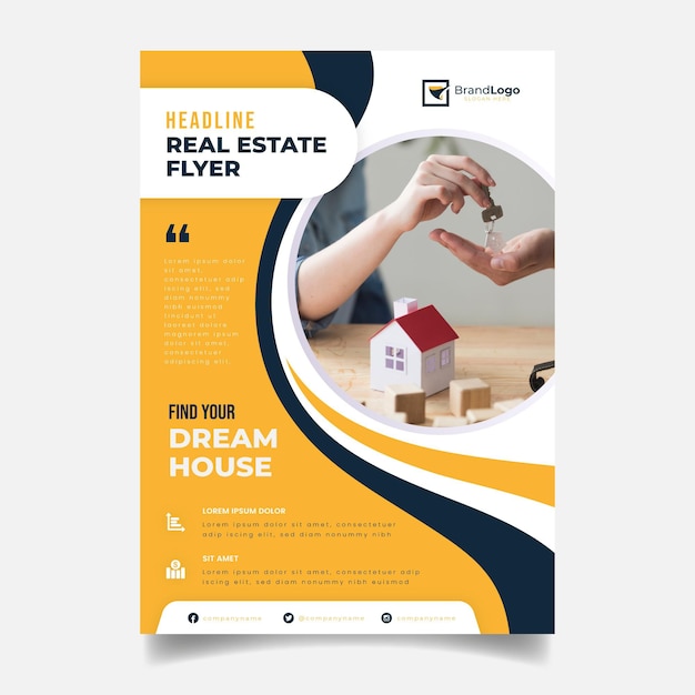 Flat real estate poster template with photo