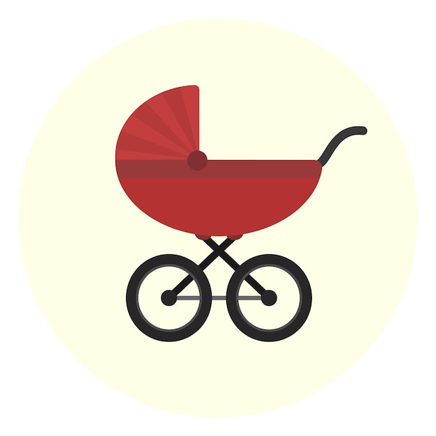 Flat red baby carriage icon unisex baby transport