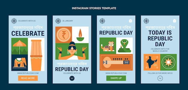 Flat republic day instagram stories collection