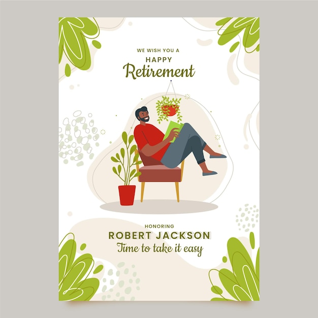 Flat retirement greeting card template illustrated