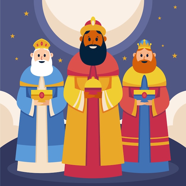 Flat reyes magos crowns illustration