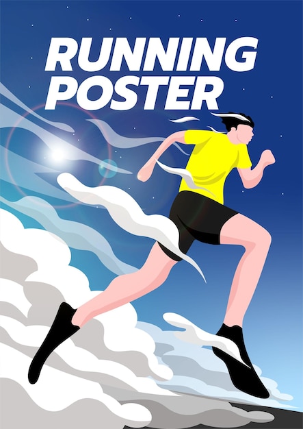 Vector flat running poster vector template