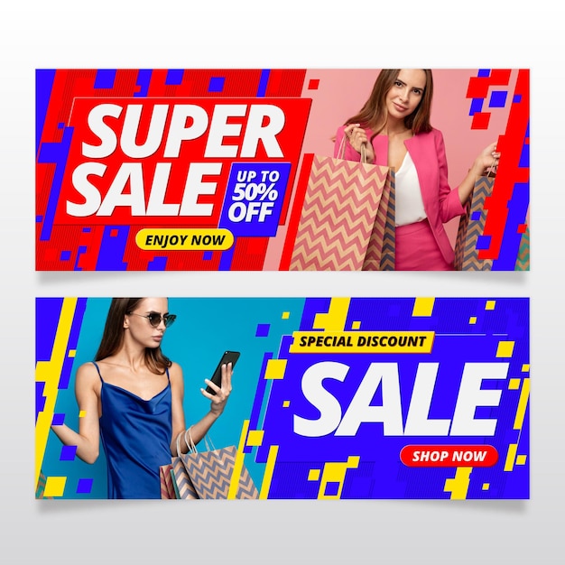 Flat sale banners set with photo