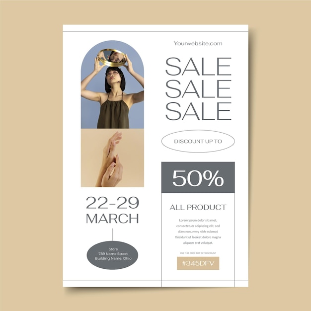 Flat sales poster template with photo