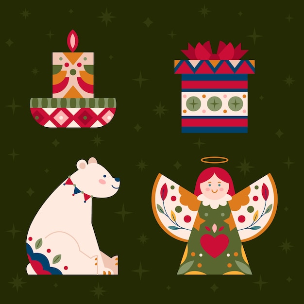 Flat scandinavian christmas elements collection