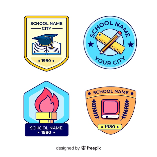 Flat school logo template collection