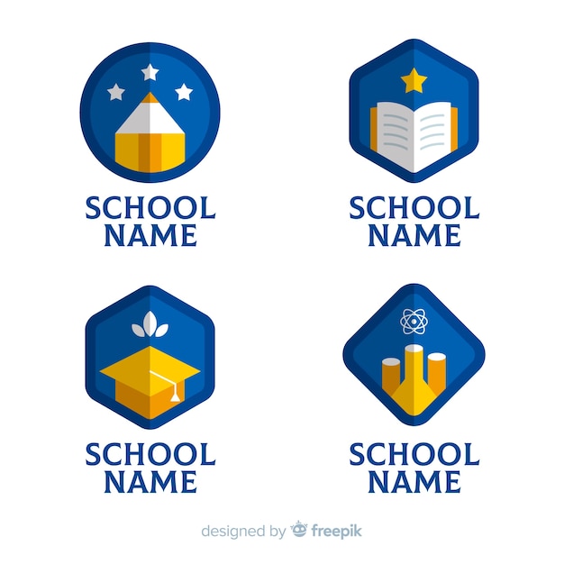 Flat school logo template collection