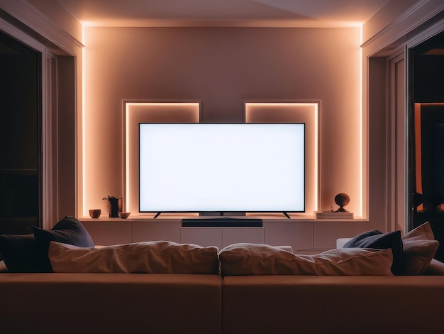 Vector a flat screen tv is turned on in a room with a bed and a window