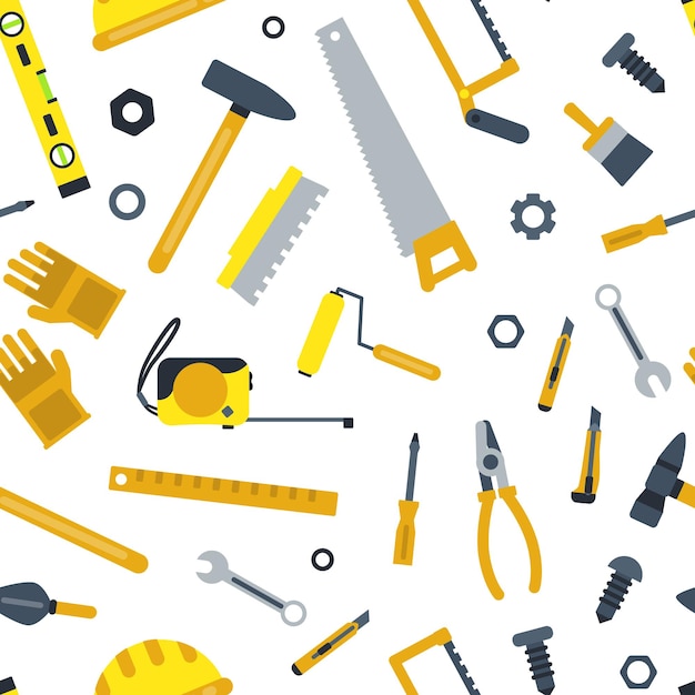 flat set of construction tools pattern on white background illustration