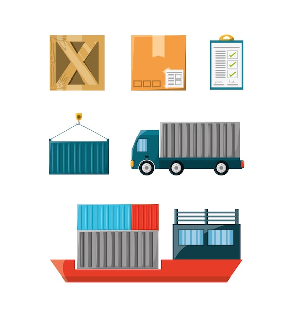 Flat set icon logistic shipping