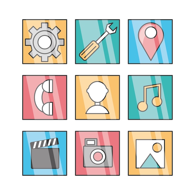 Flat set icon social media and app