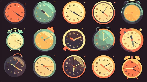 Flat and Silhouette Clock Icons Set for Timer Designs