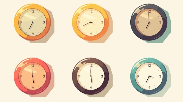 Flat and Silhouette Clock Icons Set for Timer Designs