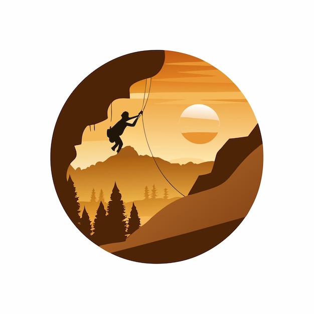 Flat silhouette rock climbing in nature background illustration 17