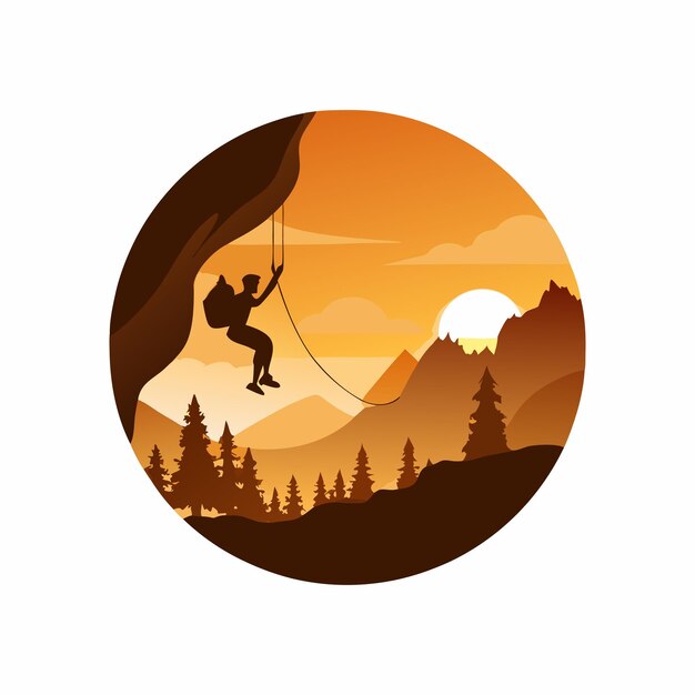 Flat silhouette rock climbing in nature background illustration 21