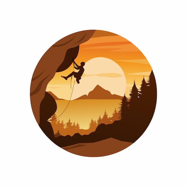 Flat silhouette rock climbing in nature background illustration 23