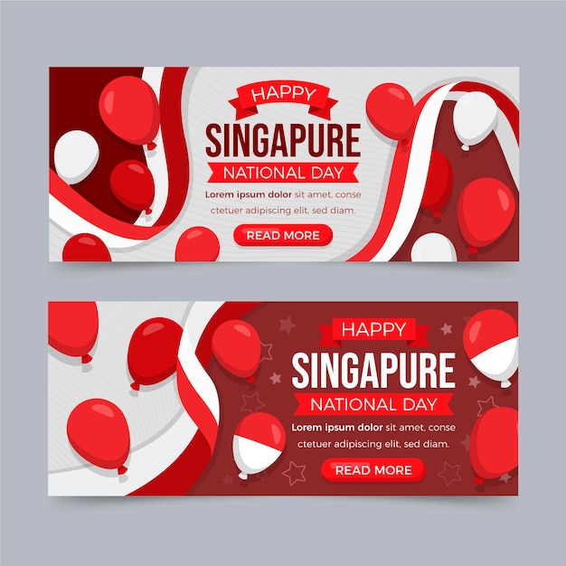 Flat singapore national day banners set