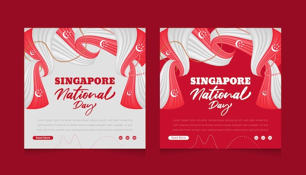 Flat Singapore national day social media post banner illustration design