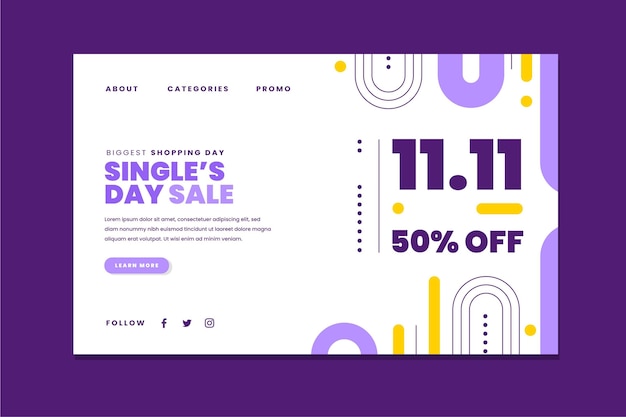 Flat single's day landing page template