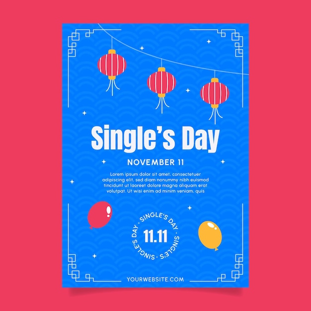 Flat single's day vertical poster template