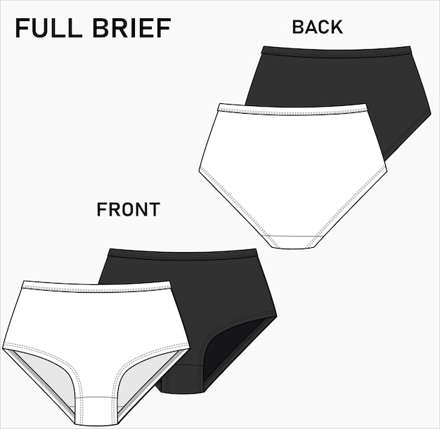 FLAT SKETCH OF FULL BRIEF, COTTON EVERYDAY UNDERWEAR IN EDITABLE VECTOR