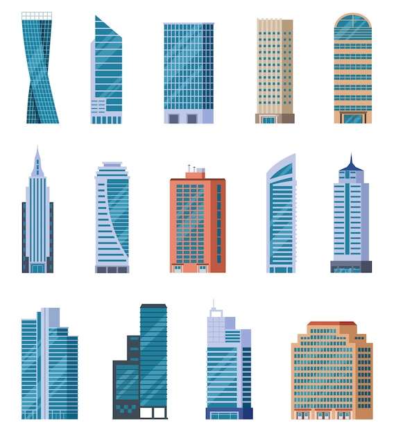 Flat skyscrapers set